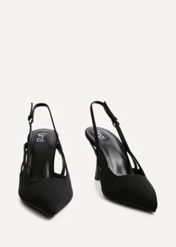 Linzi Rhea Black Scuba Sling Back Court Heels