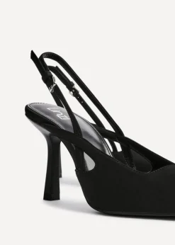 Linzi Rhea Black Scuba Sling Back Court Heels