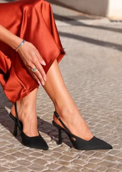 Linzi Rhea Black Scuba Sling Back Court Heels