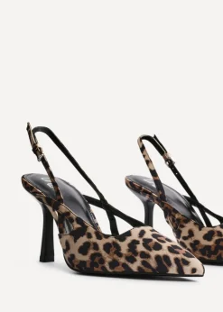 Linzi Rhea Leopard Print Sling Back Court Heels