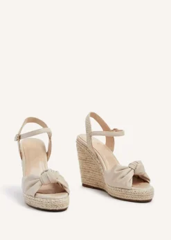 Linzi Rio Beige Faux Leather Rope Wedge