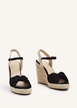 Linzi Rio Black Faux Suede Rope Wedge
