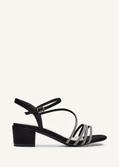 Linzi Riri Black Faux Suede Diamante Strappy Block Heeled Sandal