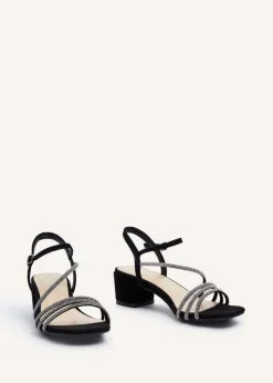 Linzi Riri Black Faux Suede Diamante Strappy Block Heeled Sandal