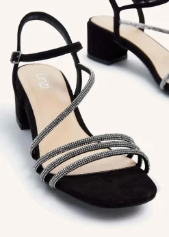 Linzi Riri Black Faux Suede Diamante Strappy Block Heeled Sandal