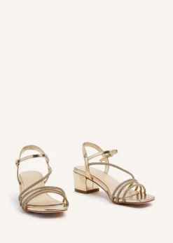 Linzi Riri Gold Faux Leather Diamante Strappy Block Heeled Sandal