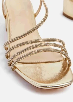 Linzi Riri Gold Faux Leather Diamante Strappy Block Heeled Sandal