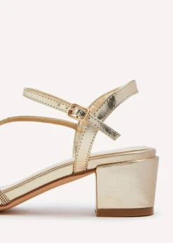 Linzi Riri Gold Faux Leather Diamante Strappy Block Heeled Sandal