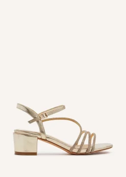Linzi Riri Gold Faux Leather Diamante Strappy Block Heeled Sandal