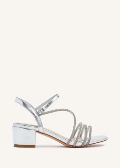 Linzi Riri Silver Faux Leather Diamante Strappy Block Heeled Sandal