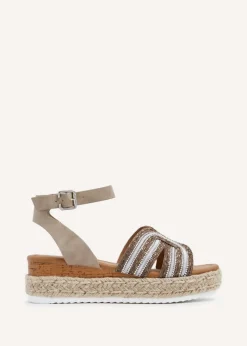 Linzi River Taupe Nubuck Espadrille Inspired Platform Wedge