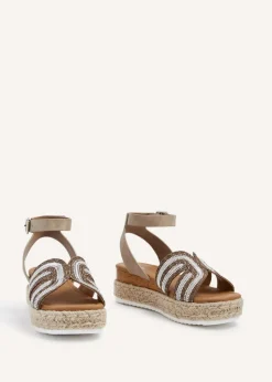 Linzi River Taupe Nubuck Espadrille Inspired Platform Wedge