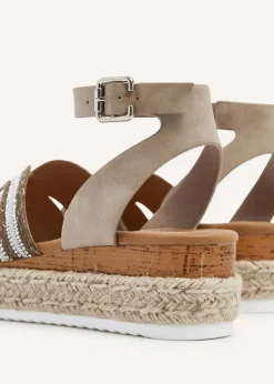 Linzi River Taupe Nubuck Espadrille Inspired Platform Wedge