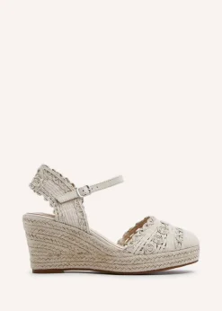 Linzi Riviera Beige Woven Closed Toe Espadrille Wedge