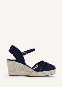 Linzi Riviera Navy Woven Closed Toe Espadrille Wedge