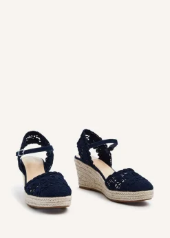 Linzi Riviera Navy Woven Closed Toe Espadrille Wedge