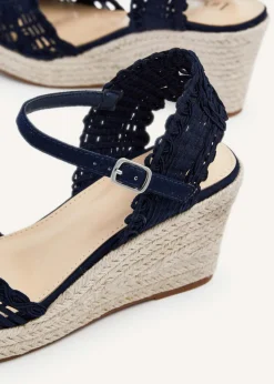 Linzi Riviera Navy Woven Closed Toe Espadrille Wedge