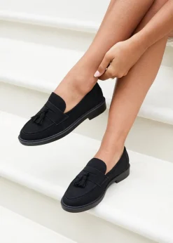 Linzi Rosalie Black Faux Nubuck Classic Slip On Loafer