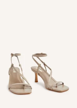 Linzi Roxanne Mocha Faux Leather Toe-Post Strappy Heeled Sandals