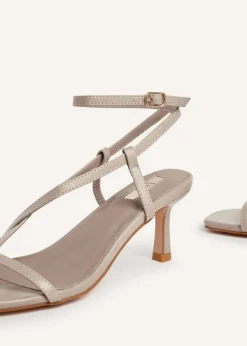 Linzi Roxanne Mocha Faux Leather Toe-Post Strappy Heeled Sandals