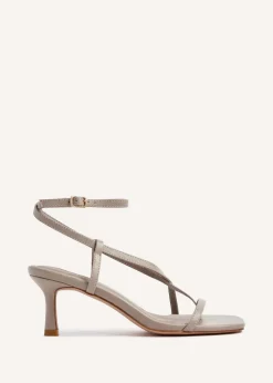 Linzi Roxanne Mocha Faux Leather Toe-Post Strappy Heeled Sandals