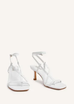 Linzi Roxanne White Faux Leather Toe-Post Strappy Heeled Sandals