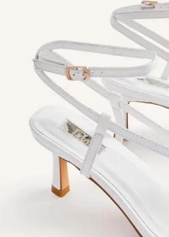 Linzi Roxanne White Faux Leather Toe-Post Strappy Heeled Sandals