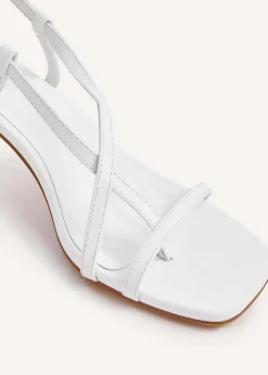 Linzi Roxanne White Faux Leather Toe-Post Strappy Heeled Sandals