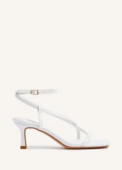 Linzi Roxanne White Faux Leather Toe-Post Strappy Heeled Sandals