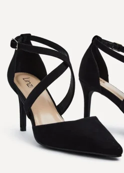 Linzi Runway Black Faux Suede Stiletto Court Heel