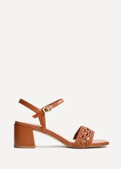 Linzi Ruthie Tan Faux Leather Handwoven Low Block Heeled Sandal
