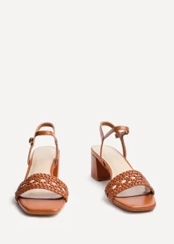 Linzi Ruthie Tan Faux Leather Handwoven Low Block Heeled Sandal