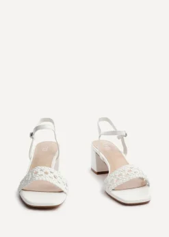 Linzi Ruthie White Faux Leather Handwoven Low Block Heeled Sandal