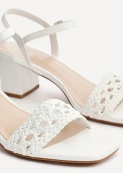 Linzi Ruthie White Faux Leather Handwoven Low Block Heeled Sandal