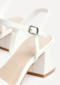 Linzi Ruthie White Faux Leather Handwoven Low Block Heeled Sandal