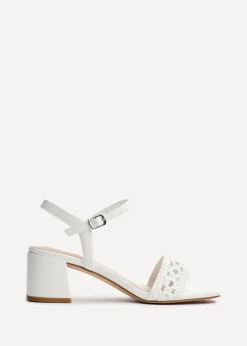 Linzi Ruthie White Faux Leather Handwoven Low Block Heeled Sandal