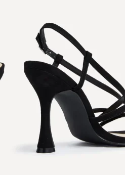 Linzi Sabrina Black Faux Suede Square Toe High Heel