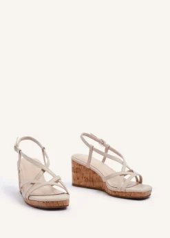 Linzi Safiya Nude Faux Leather Strappy Wedge Sandal