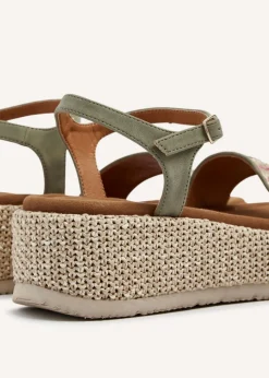 Linzi Sage Green Faux Nubuck Front Strap Raffia Flatform Sandal