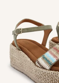 Linzi Sage Green Faux Nubuck Front Strap Raffia Flatform Sandal