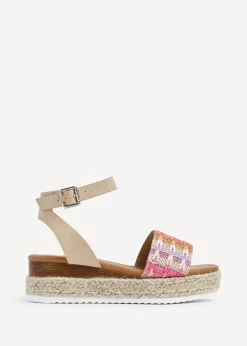 Linzi Sahara Wide Fit Multi Coloured Raffia Flatform Sandal