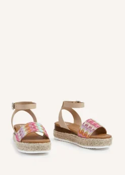 Linzi Sahara Wide Fit Multi Coloured Raffia Flatform Sandal