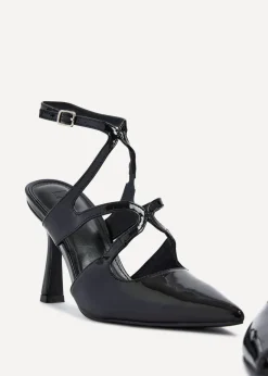 Linzi Sammi Black Faux Patent Caged Upper Court Heel