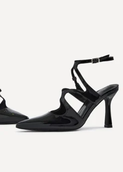 Linzi Sammi Black Faux Patent Caged Upper Court Heel
