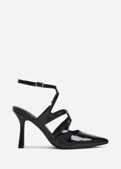 Linzi Sammi Black Faux Patent Caged Upper Court Heel