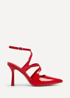 Linzi Sammi Red Faux Patent Caged Upper Court Heel