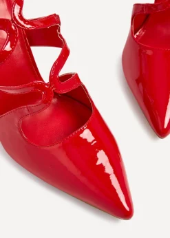 Linzi Sammi Red Faux Patent Caged Upper Court Heel