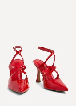Linzi Sammi Red Faux Patent Caged Upper Court Heel