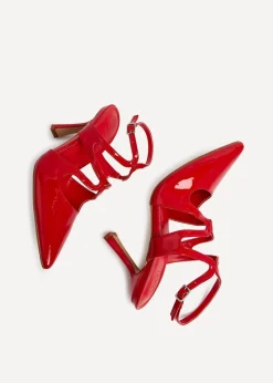 Linzi Sammi Red Faux Patent Caged Upper Court Heel
