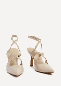 Linzi Sammi Sand Faux Patent Caged Upper Court Heel